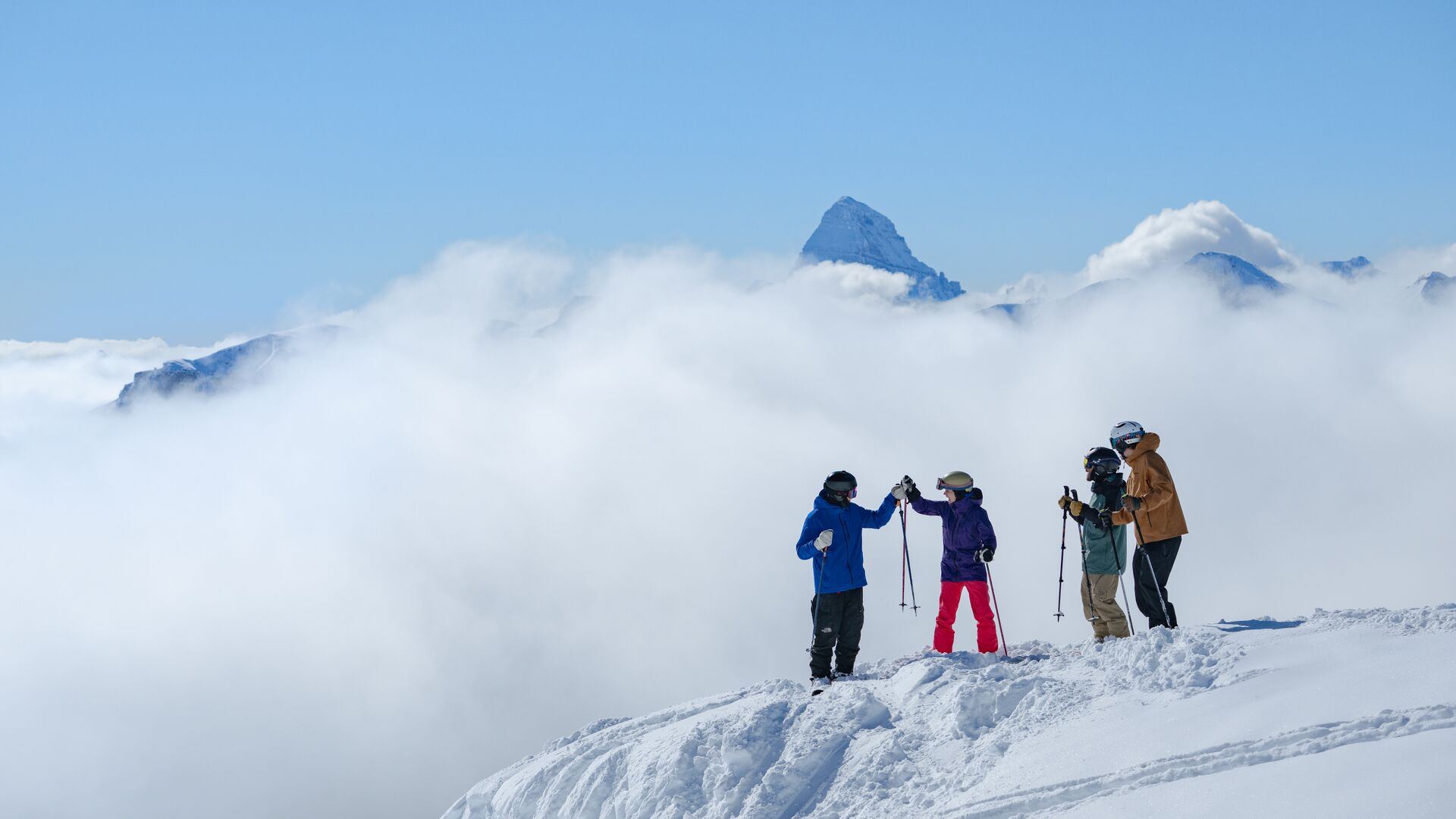 Group of Skiers Enjoying a Day at Banff Sunshine